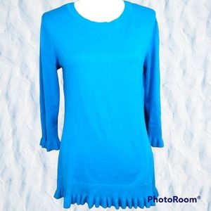 Isaac Mizrahi Live Blue Round Neckline  3/4 Sleeves Knitted Top. S